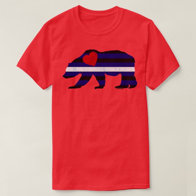Leather Pride Bear with Red Heart BearlyBrand T-Shirt (Design Front)
