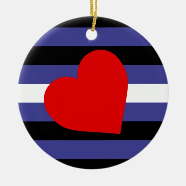 Leather Pride Flag and Heart Ceramic Tree Decoration (Front)