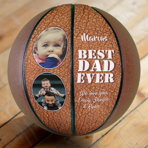 Leather Print Best Dad Ever 2 Photo Collage Basketball