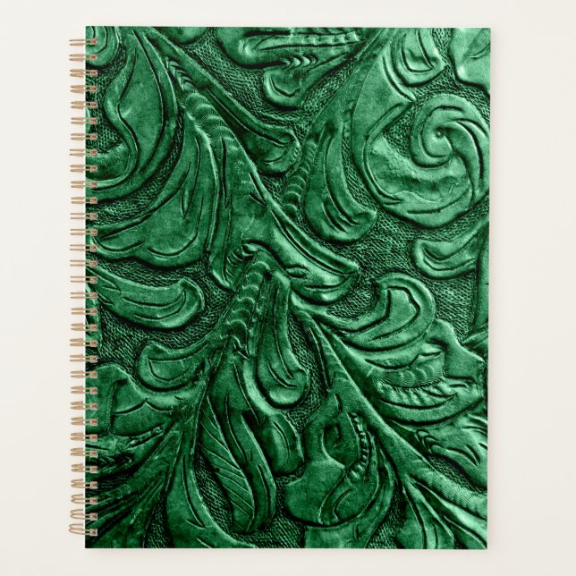 Leather Purse Green Embossed Planner (Front)