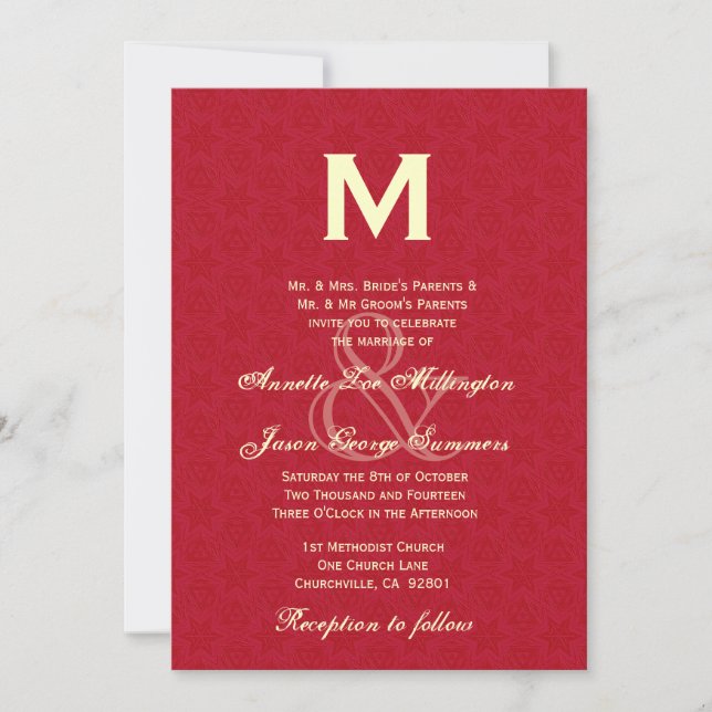 Leather Red and Cream Monogram Wedding R431 Invitation (Front)