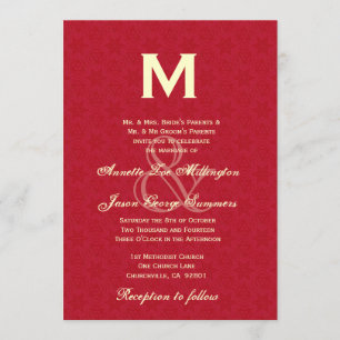 Leather Red and Cream Monogram Wedding R431 Invitation
