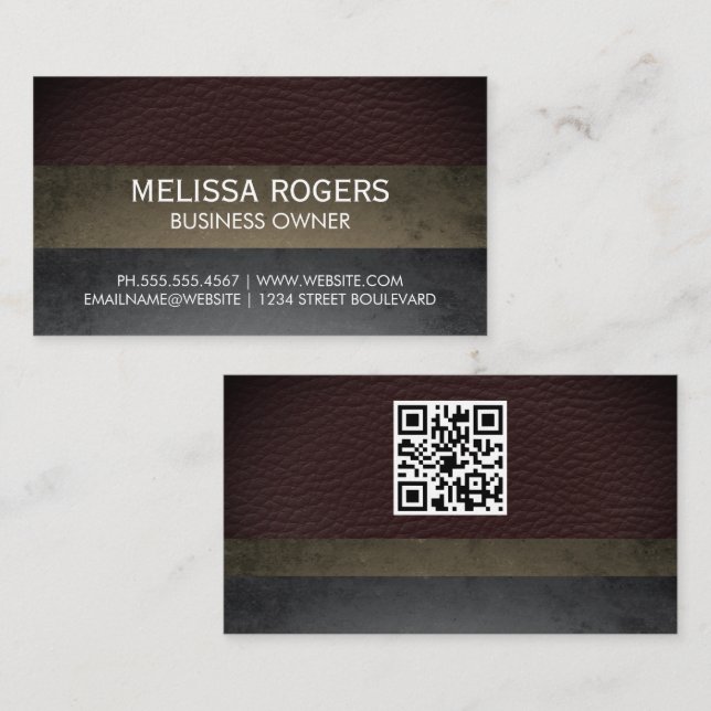 Leather Slate Colour Blocks | QR Code Business Card (Front/Back)