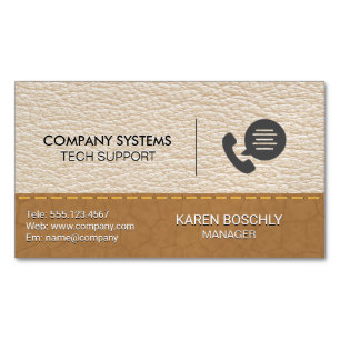 Leather Stitched Brown Leather Background Magnetic Business Card