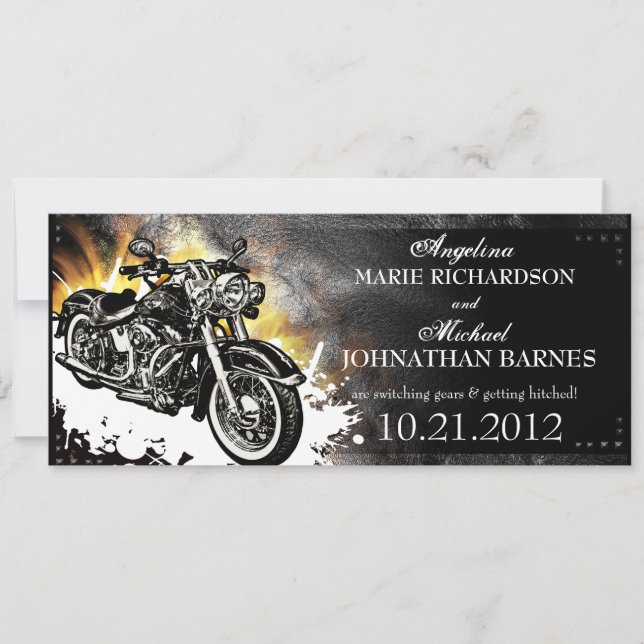 Leather Studded Biker Wedding Invitation (Front)