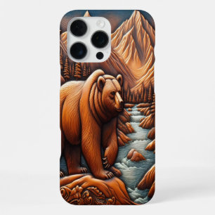 Leather-Style Bear in Scenic Landscape iPhone 16 Pro Max Case