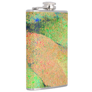 Leather style wrinkled and orange green worn paint hip flask