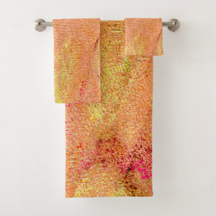 Leather style wrinkled with worn paint, salmon bath towel set