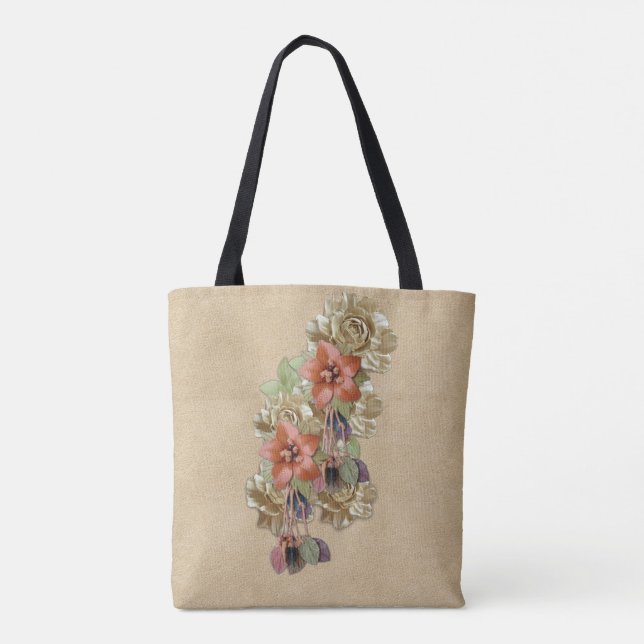 Leather & Suede Flower Art Tote Bag (Back)