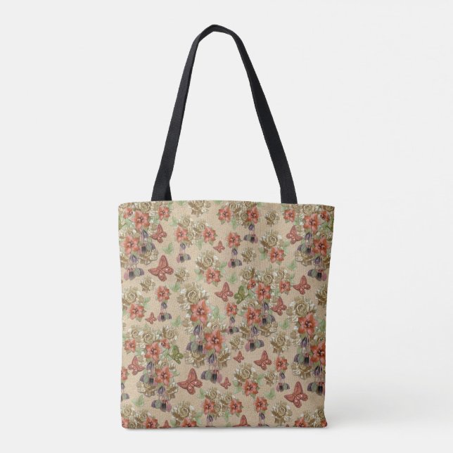 Leather & Suede Flower Art Tote Bag (Back)