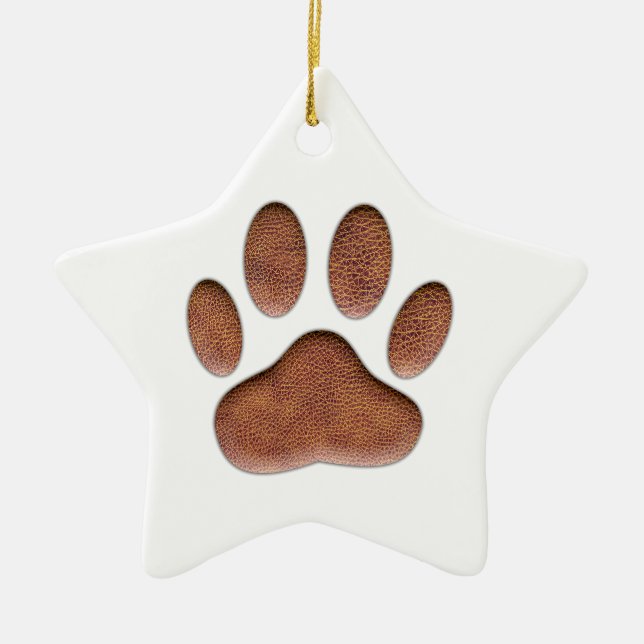 Leather Texture Dog Paw Print Ceramic Tree Decoration (Front)