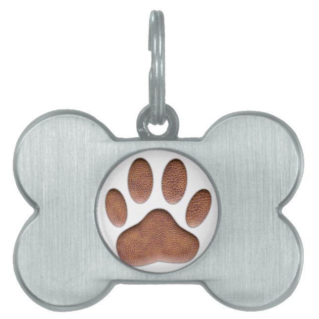 Leather Texture Dog Paw Print Pet Tag (Front)