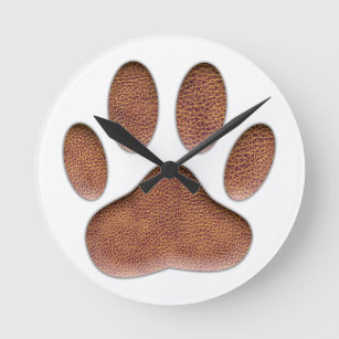 Leather Texture Dog Paw Print Round Clock