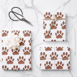 Leather Texture Dog Paw Print Wrapping Paper Sheet