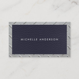 Leather Texture Metallic Steel Border Business Card