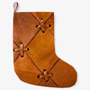 Leather texture, natural selvage detail. small christmas stocking