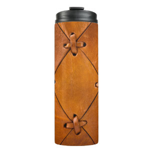 Leather texture, natural selvage detail. thermal tumbler