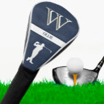 Leather Texture Personalised Initial Golf Swing Golf Head Cover<br><div class="desc">Personalised Monogram and Name for golfers. Blue leather texture with White lettering and a gentleman golfer . . (not actual leather). Sophisticated gift idea for dad or grandpa or retirement gift idea. Could also personalise the name field for a Golf Club or league. if you need any design assistance or...</div>
