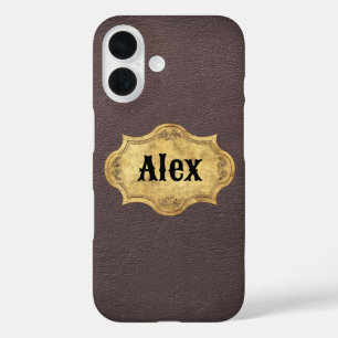 Leather Texture with Grunge Badge iPhone 16 Case