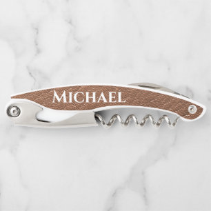 Leather texture with name in white corkscrew