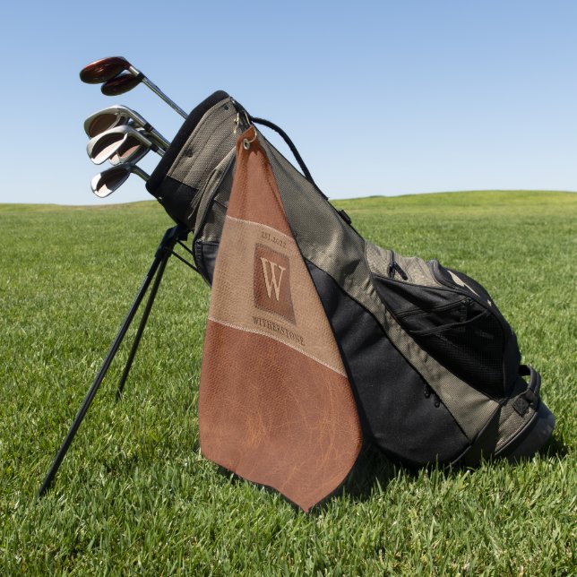 Leather Tone Stripe Chestnut Brown Golf Towel (Green)