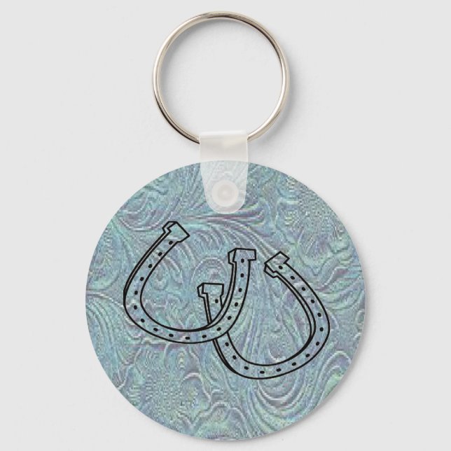 Leather Tool Print Design W/Horseshoes Keychain (Front)