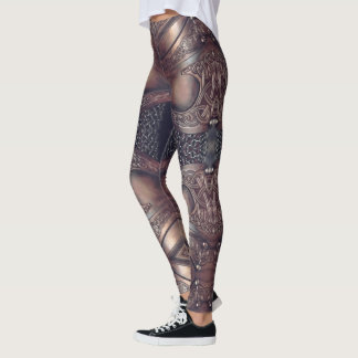 Leather Viking Chest Armour Abstract Design, Brown Leggings