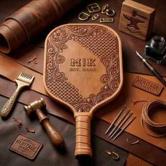 Leather Vintage Western Initials Pickleball Paddle