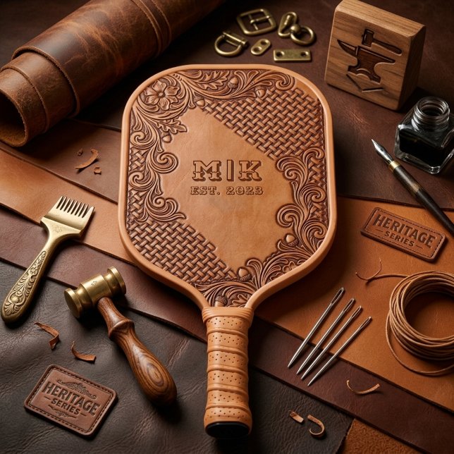 Leather Vintage Western Initials Pickleball Paddle (Creator Uploaded)