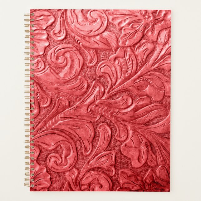 Leather Wallet Texture Red Embossed Planner (Front)