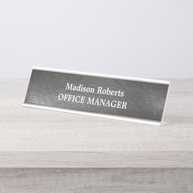 Leather wallpaper elegant modern desk name plate (Front)