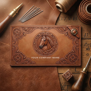 Leather Western Rustic Horse Country Business Card