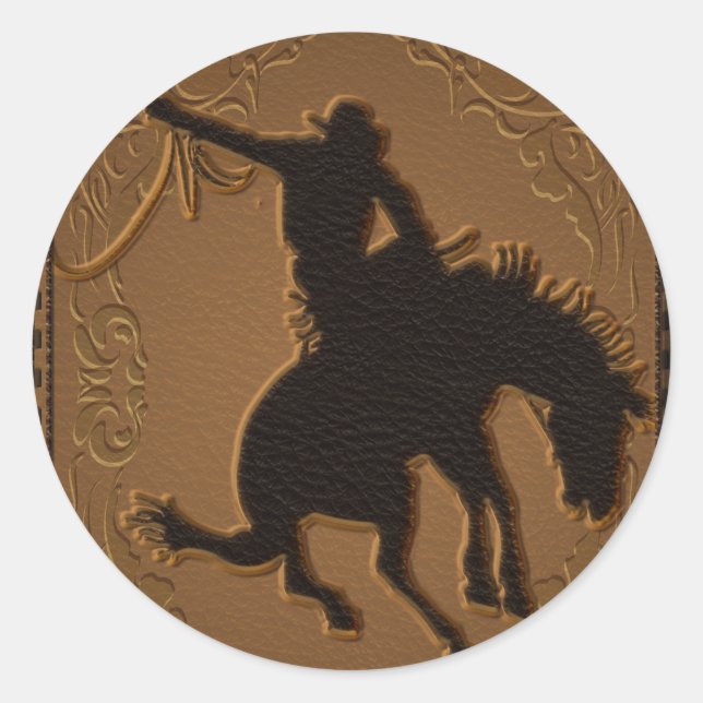 Leather Western Wild West Cowboy Birthday Party Classic Round Sticker (Front)