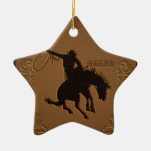 Leather Western Wild West Rustic Country Cowboy Ceramic Tree Decoration