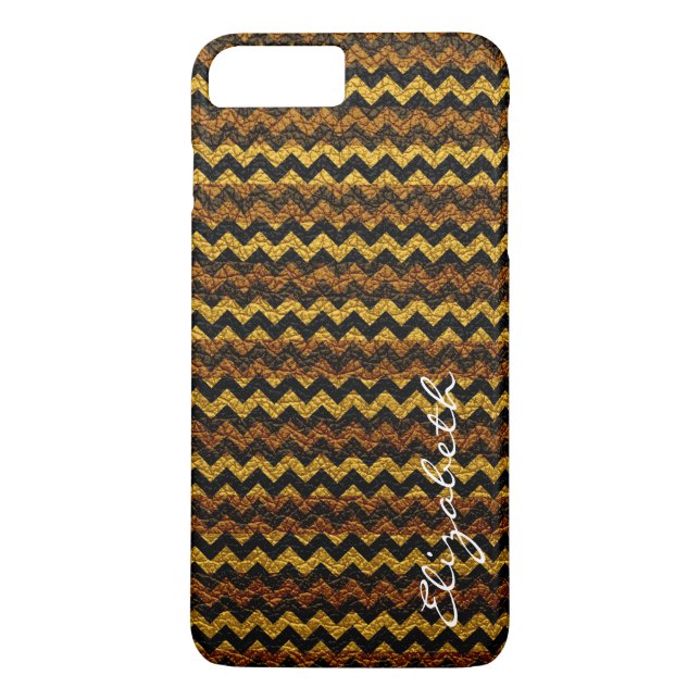 Leather Yellow Brown Chevron Stripes Pattern Case-Mate iPhone Case (Back)