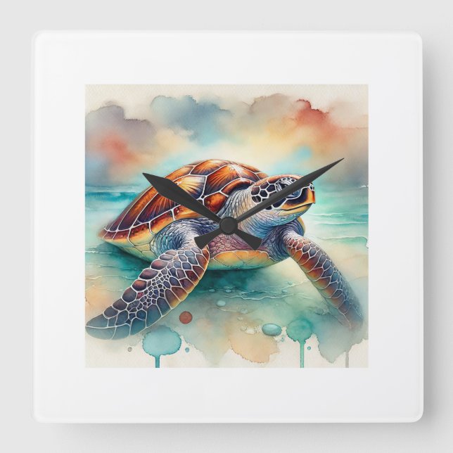 Leatherback Sea Turtle 310824AREF107 - Watercolor Square Wall Clock (Front)