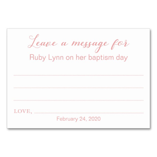 Leave A Message Baptism Christening Cards Pink (Front)