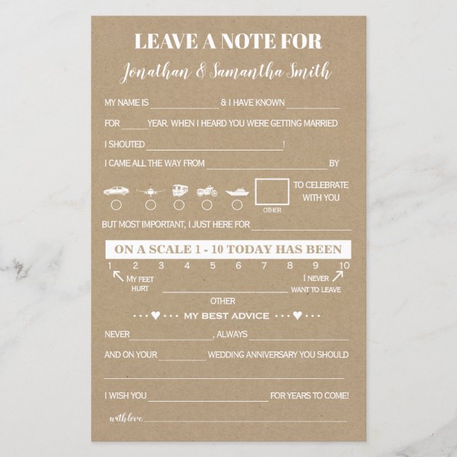 Leave a note for Newlywed bilingual rustic wedding (Front)