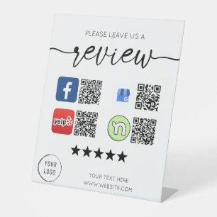 Leave a review 4 QR Codes White Pedestal Sign