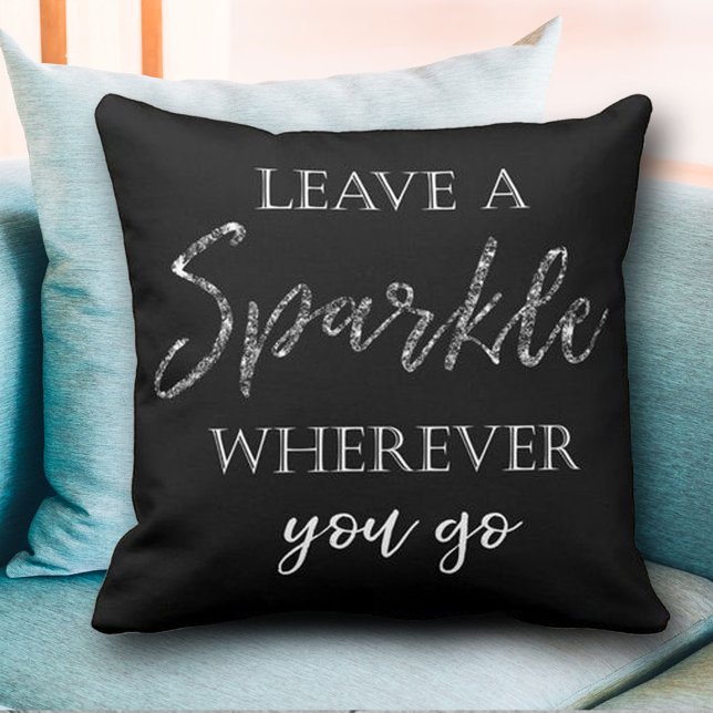 Leave a Sparkle Wherever You Go Cute Black White Cushion (Creator Uploaded)