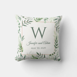 Leave Design Leaf Garden Initial Wedding Pillow 