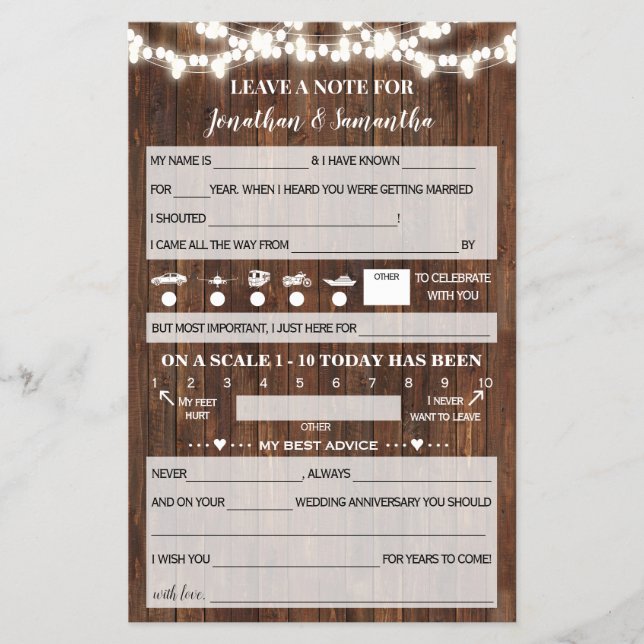 Leave Note for Couple Western Wedding Card (Front)