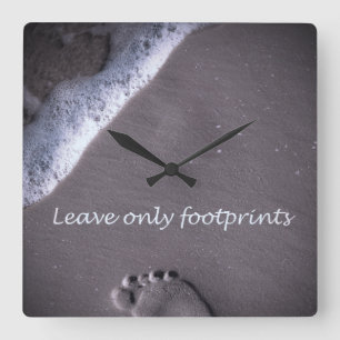 Leave Only Footprints - Grey Square Wall Clock