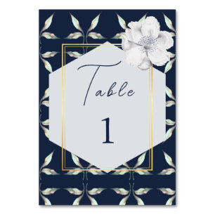 leave Pattern And Frame Navy Blue Floral Wedding  Table Number