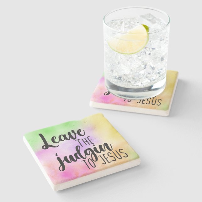 Leave The Judgin To Jesus Limestone Coaster (Side)