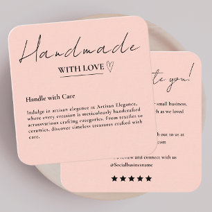 Leave Us A Review Handmade With Love Blush Pink Square Business Card