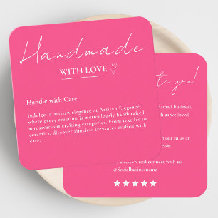 Leave Us A Review Handmade With Love Hot Pink Square Business Card