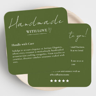 Leave Us A Review Handmade With Love Moss Green Square Business Card