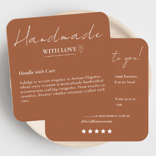 Leave Us A Review Handmade With Love Terracotta Square Business Card