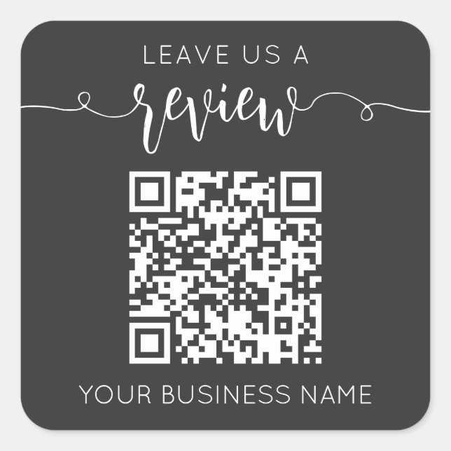 Leave Us A Review Qr Code Grey Chic Modern Minimal Square Sticker (Front)